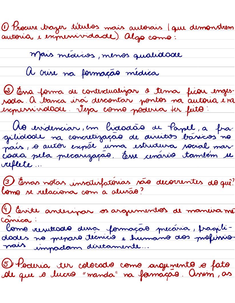 Comentários escritos à mão explicando cada marcação